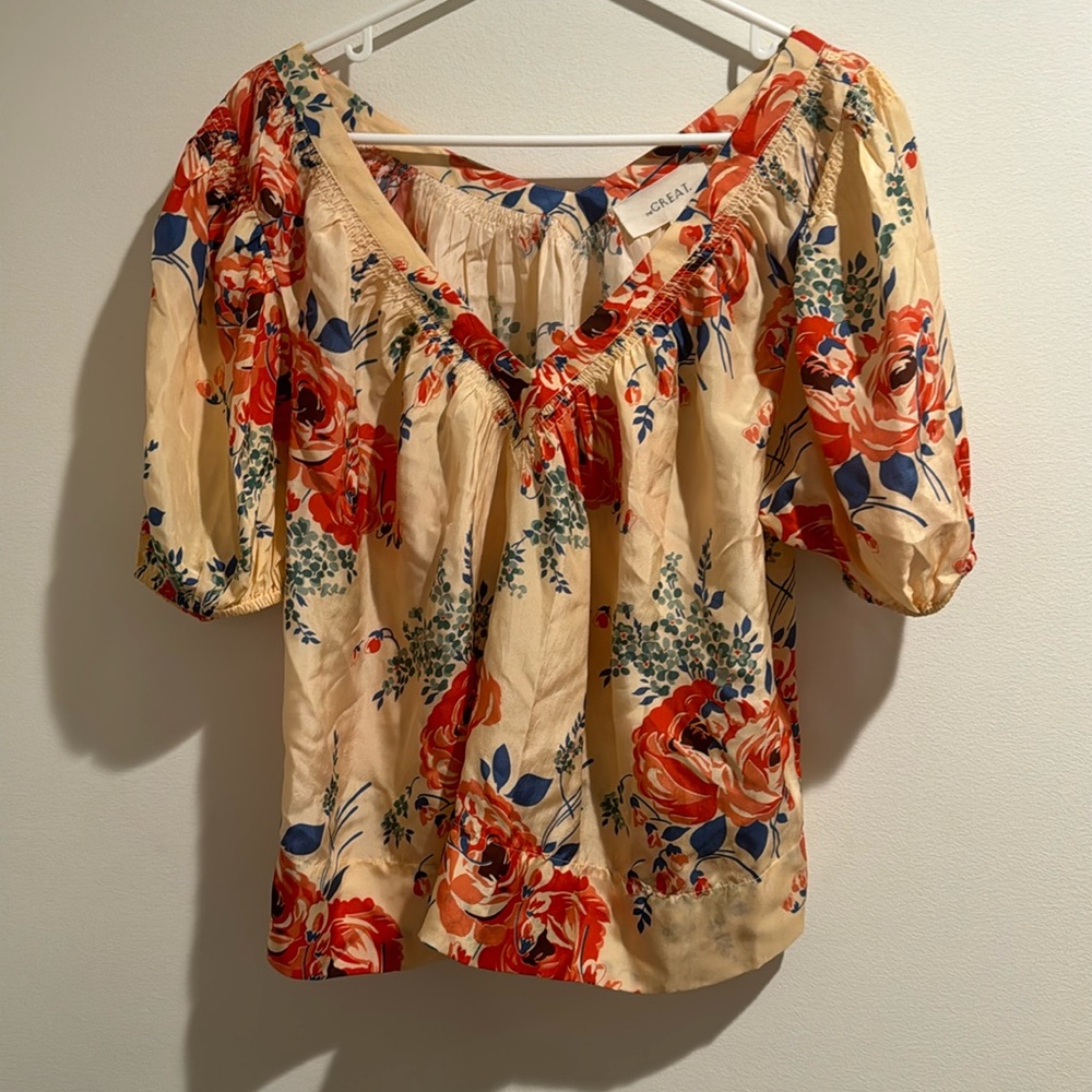 The Great Silk Bungalow Top in Echo Rose Print 2